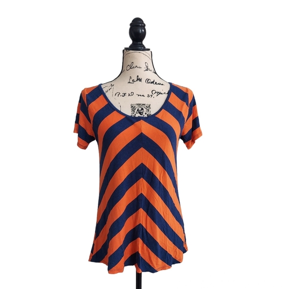 LulaRoe Orange and Blue Stripes Classic Tunic Top Short Sleeve S - Picture 2 of 8